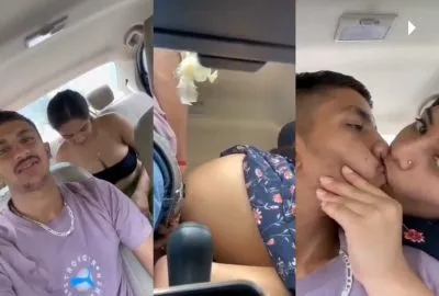 Girl seduces her lover in an Auntymaza car scene